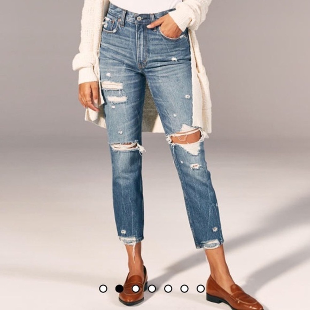 Abercrombie Dark Distressed High Rise Mom Jeans